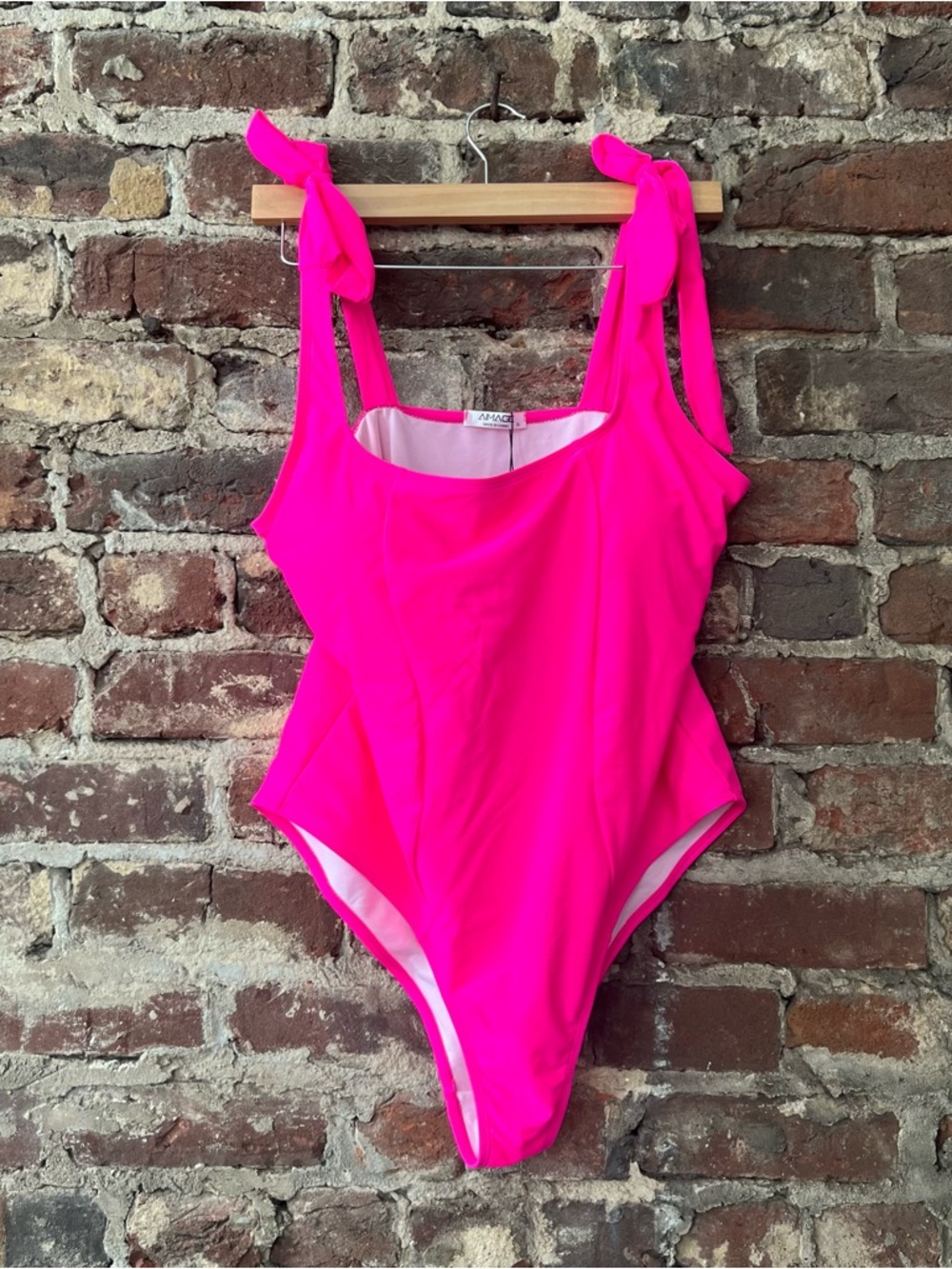Neon Pink Tie-Shoulder One-Piece Swimsuit